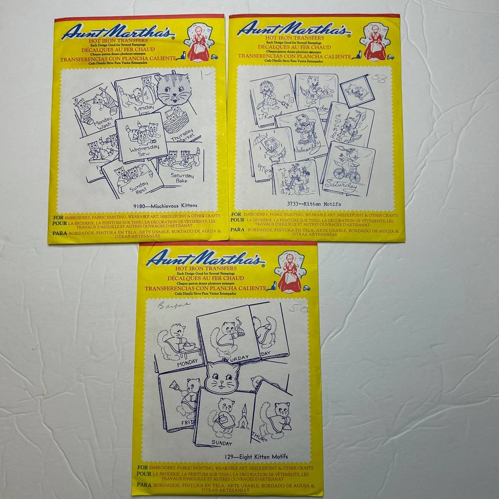 Vintage Aunt Marthas‎ Hot Iron Transfers #9180, #3733, #129 Lot of 3